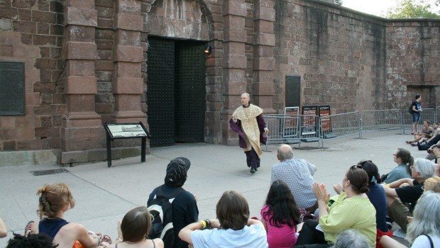 The journey begins at Castle Clinton, a round structure in Battery Park.